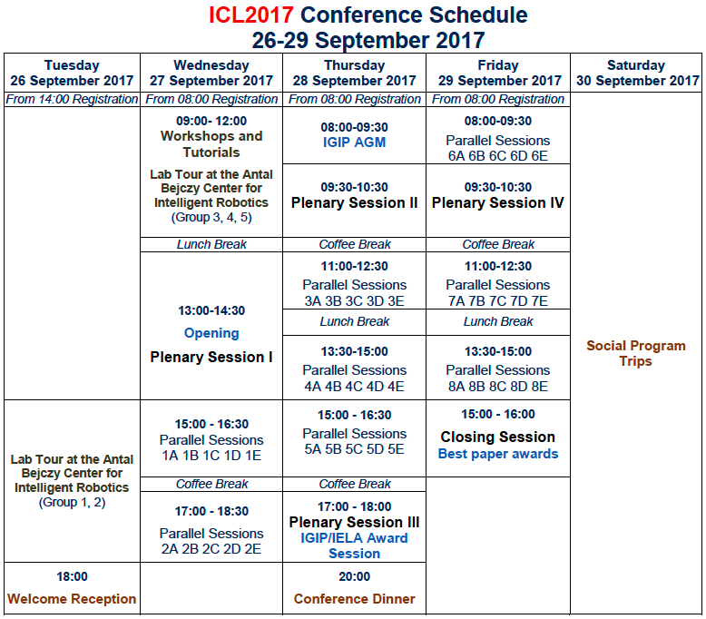 ICL program schedule